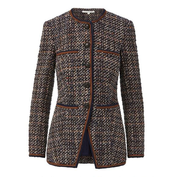 NWT Veronica Beard Alessia Tweed Leather Trim Collarless Blazer Jacket 6 - Picture 1 of 6